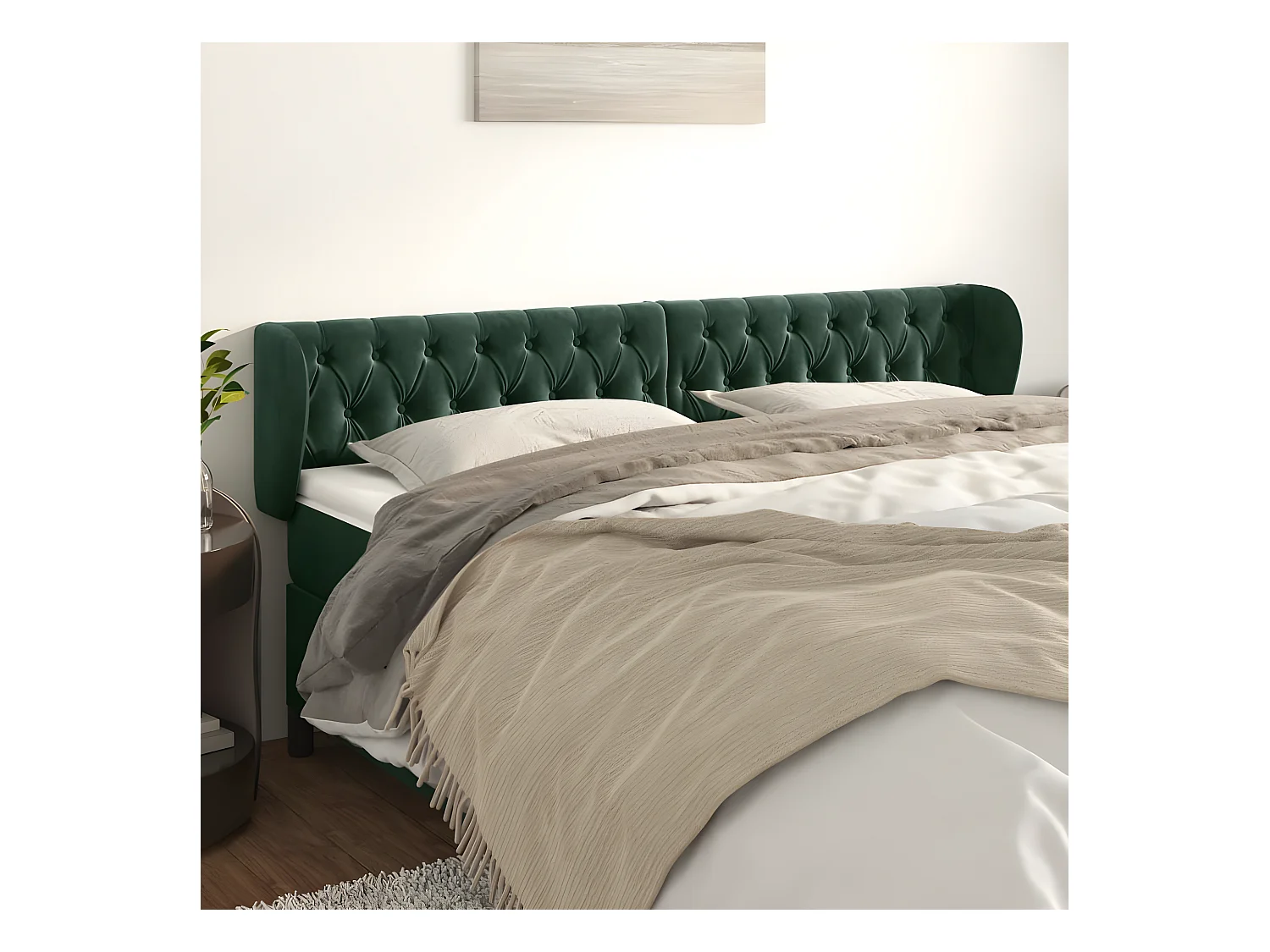 Tête de lit avec oreilles Vert foncé 203x23x78/88 cm Velours