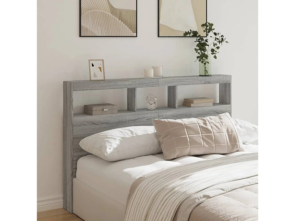 Cabecero de cama con luz LED gris Sonoma 160x17x102 cm