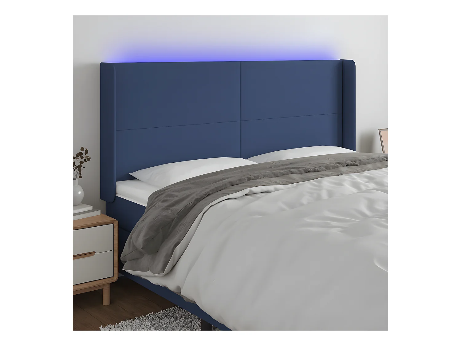 Cabecero con LED de tela azul 183x16x118/128 cm