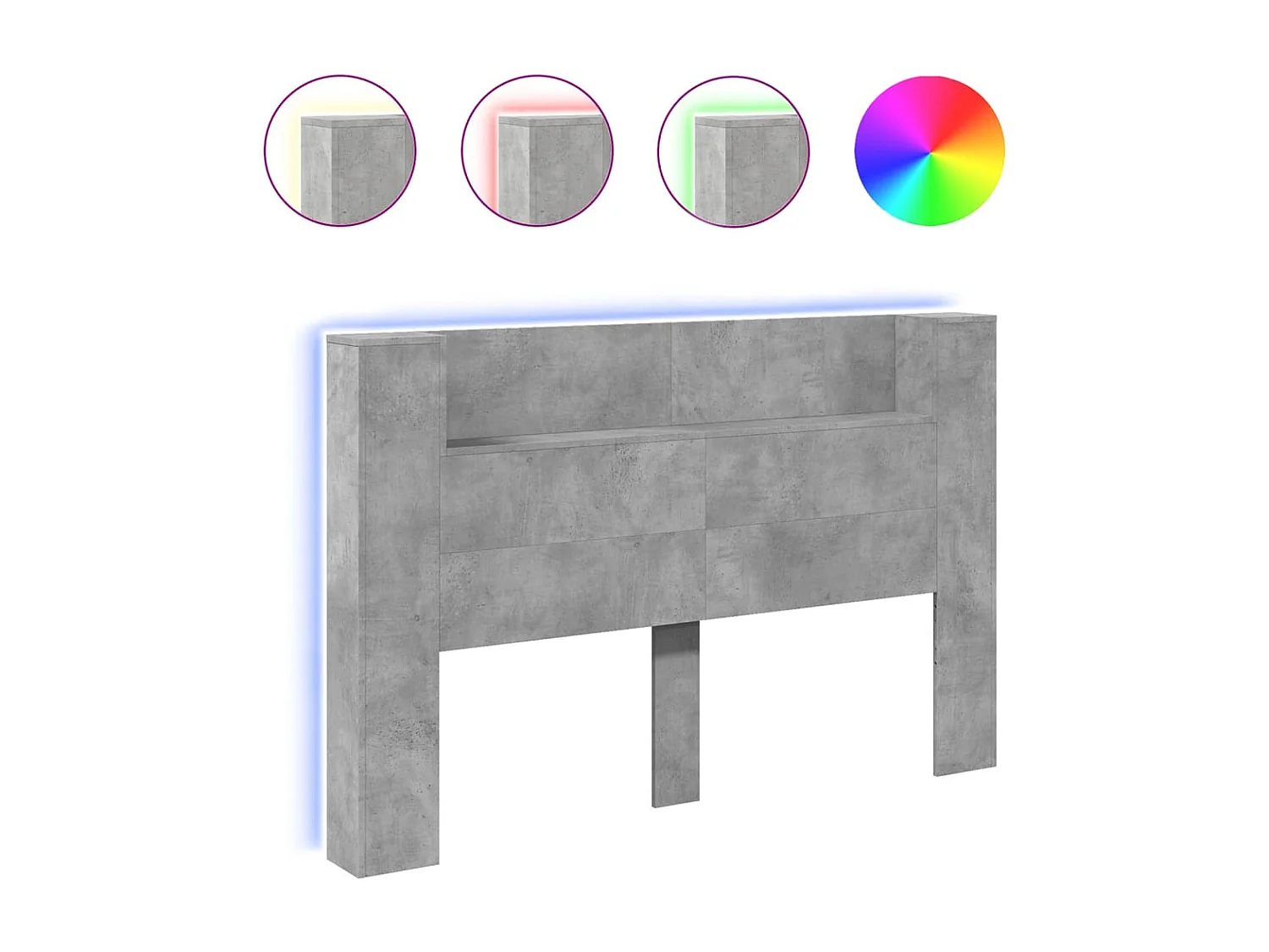 Armoire tête de lit avec LED gris béton 160x16,5x103,5 cm