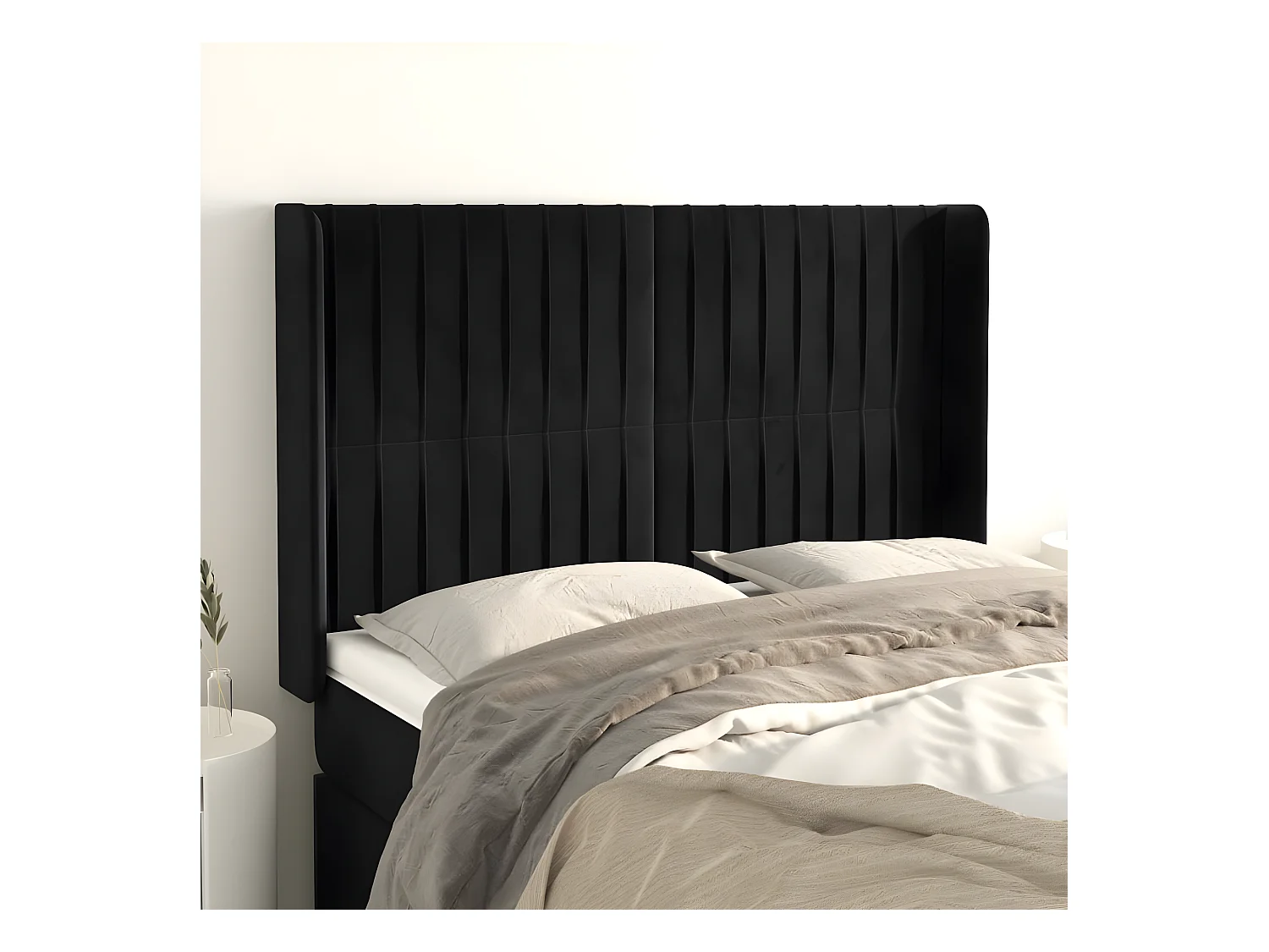 Tête de lit avec oreilles Noir 147x16x118/128 cm Velours