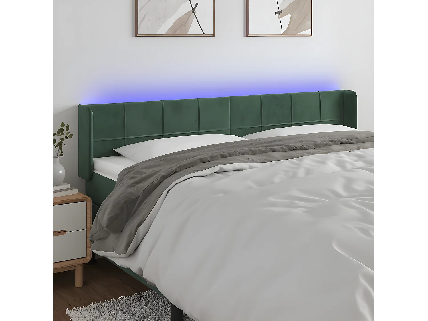 Tête de lit à LED Vert foncé 163x16x78/88 cm Velours