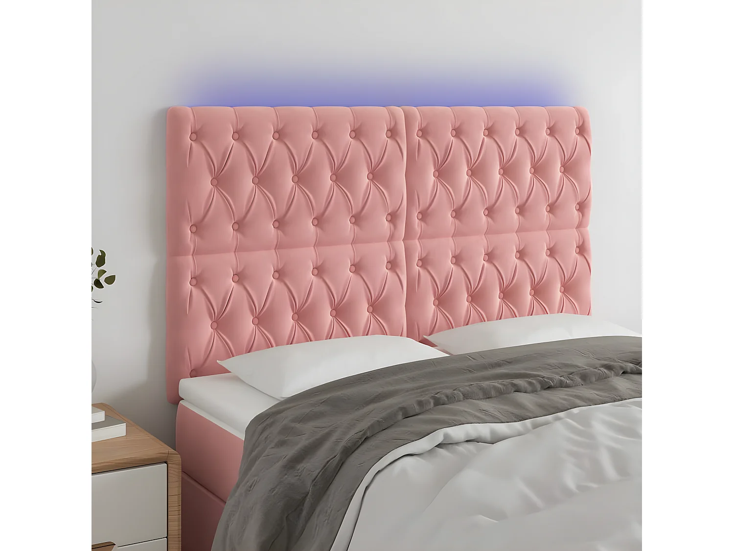 Cabeceira de cama c/ luzes LED veludo 144x7x118/128 cm rosa