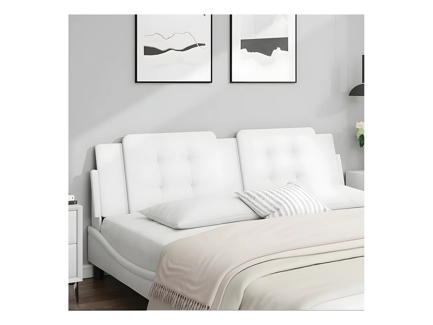 Cabecero de cama acolchado cuero sintético blanco 180 cm