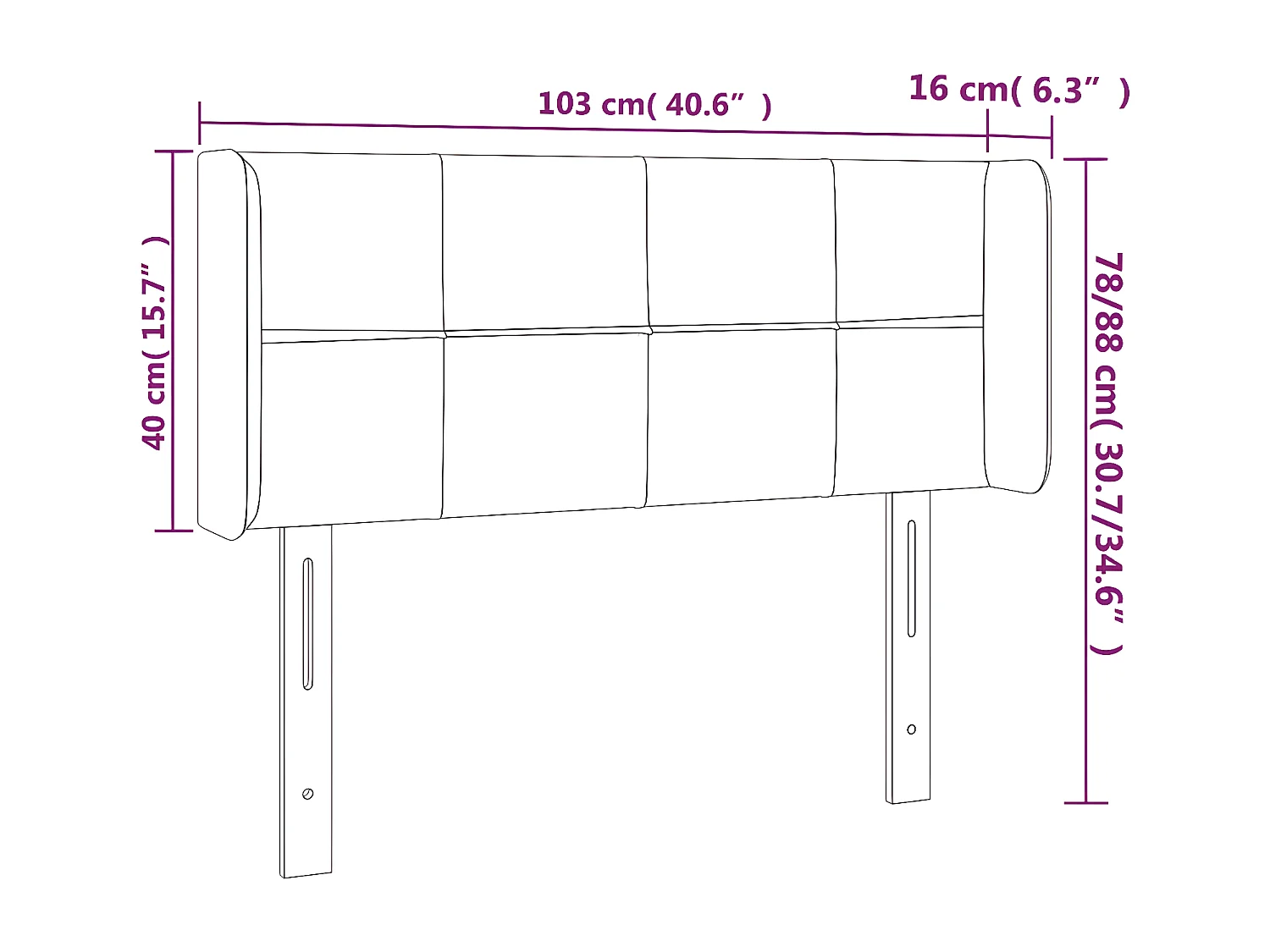 Cabecero con LED de tela azul 103x16x78/88 cm