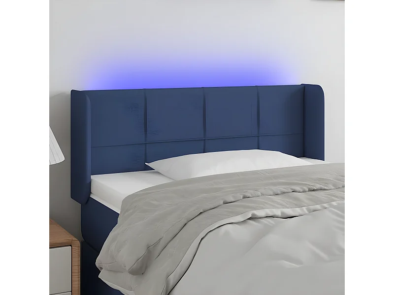 Cabecero con LED de tela azul 103x16x78/88 cm