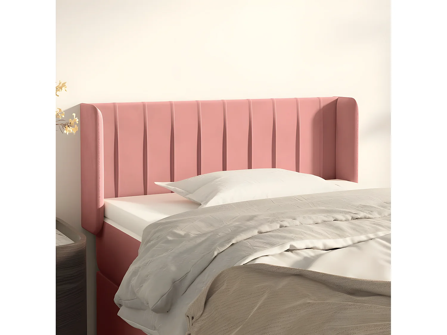 Cabeceira de cama c/ abas veludo 83x16x78/88 cm rosa