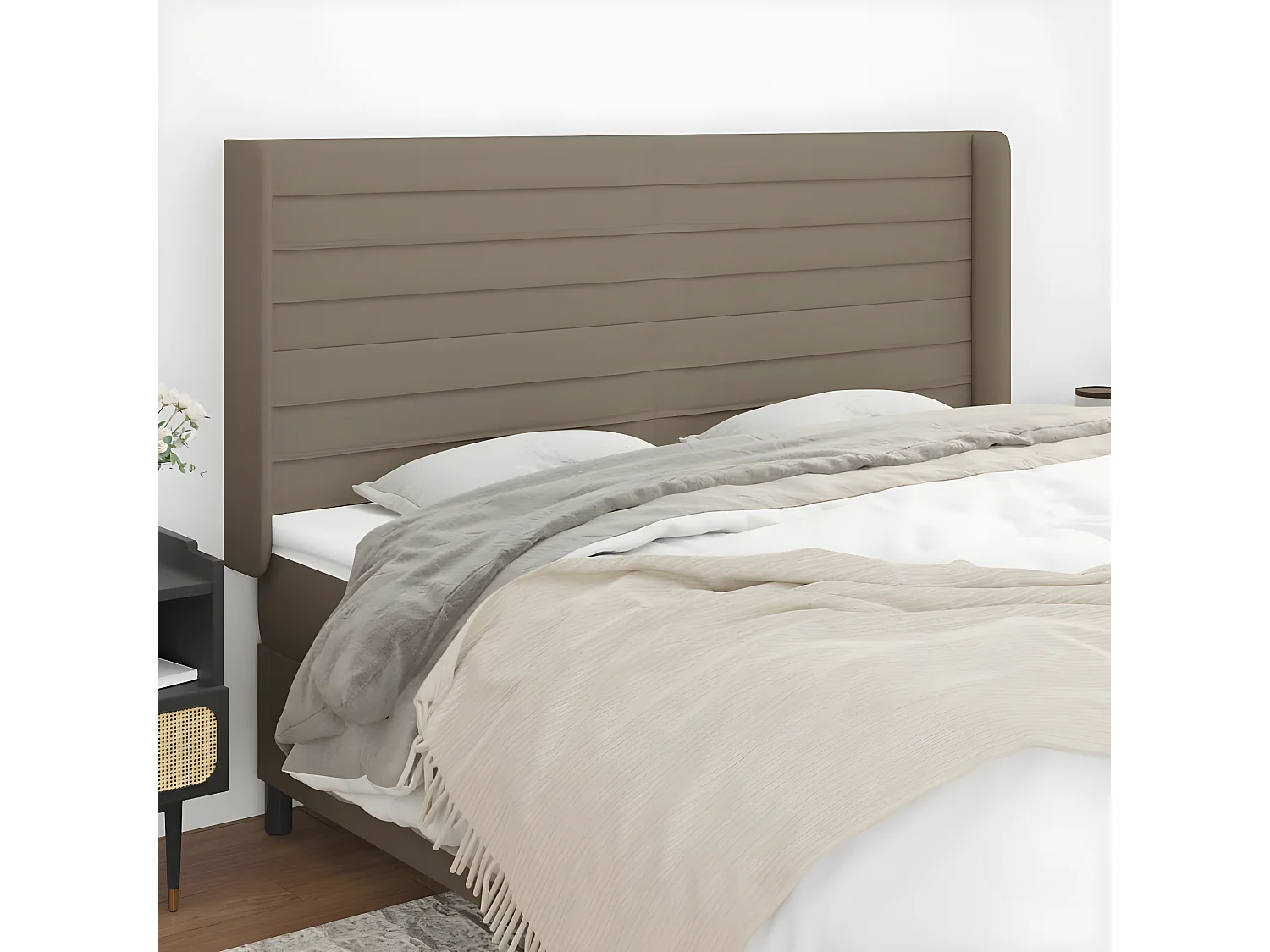 Tête de lit avec oreilles Taupe 163x16x118/128 cm Tissu