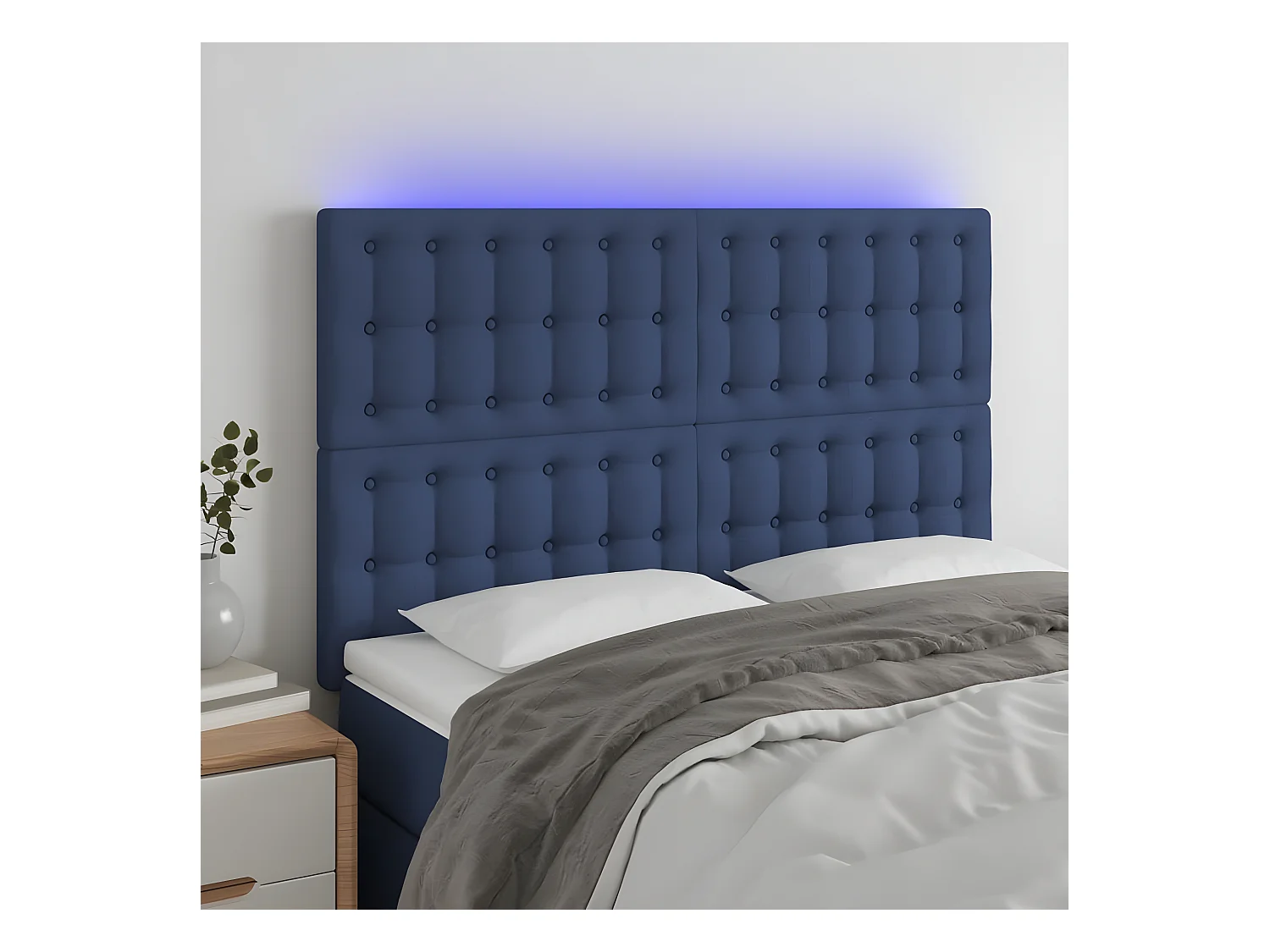 Tête de lit à LED Bleu 144x5x118/128 cm Tissu