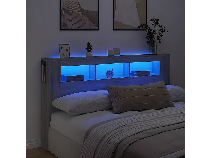Cabeceira c/ LEDs 180x18,5x103,5 cm sonoma cinzento