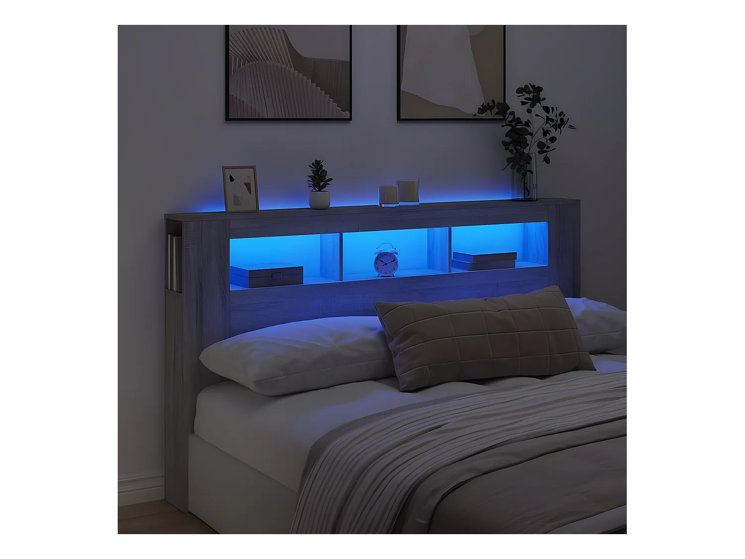 Tête de lit à LED sonoma gris 180x18,5x103,5 cm bois ingénierie