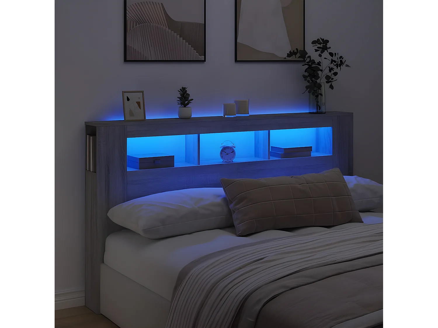 Tête de lit à LED sonoma gris 180x18,5x103,5 cm bois ingénierie