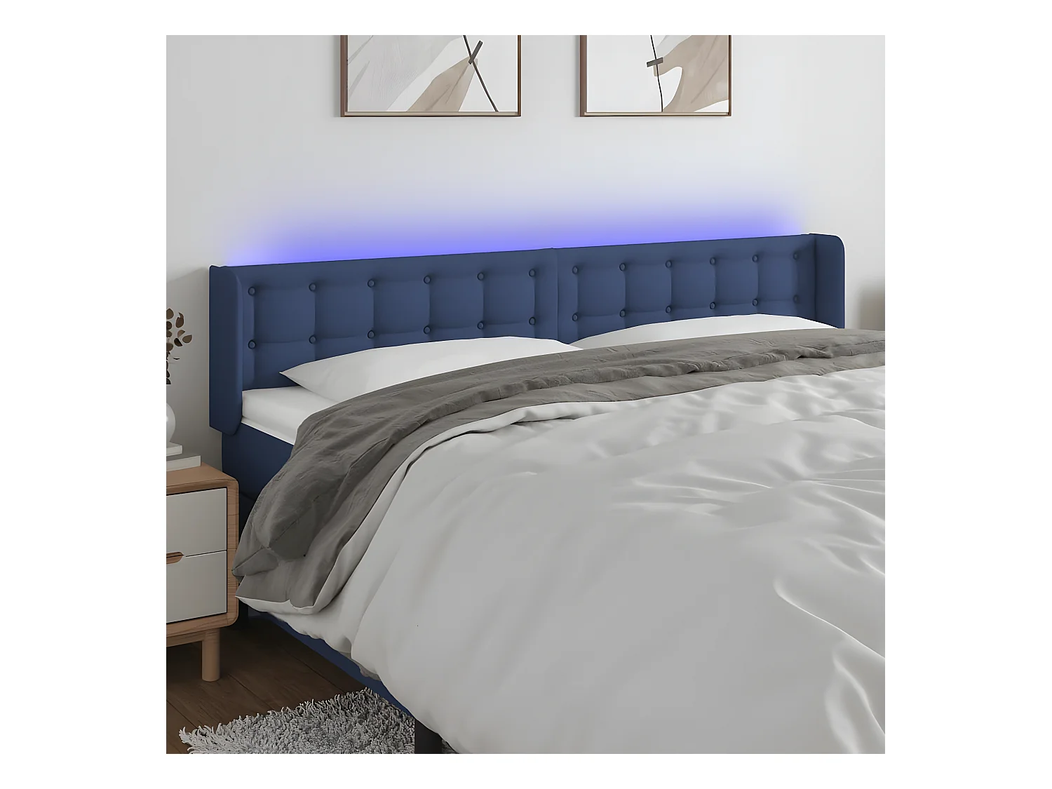 Tête de lit à LED Bleu 183x16x78/88 cm Tissu