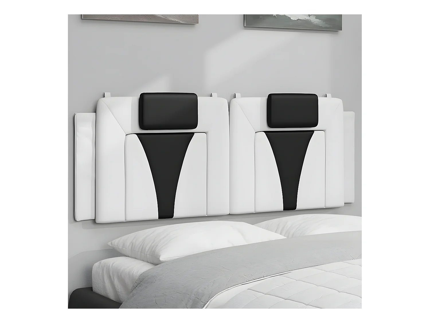 Coussin de tête de lit blanc et noir 140 cm similicuir