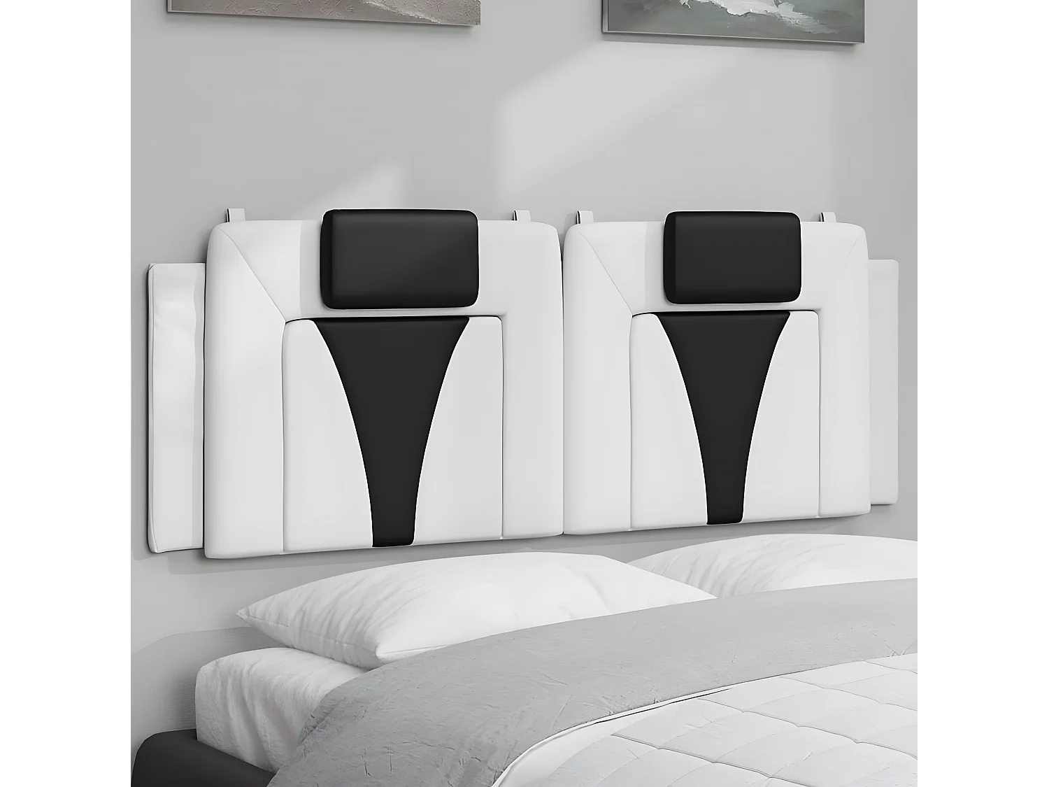Coussin de tête de lit blanc et noir 140 cm similicuir