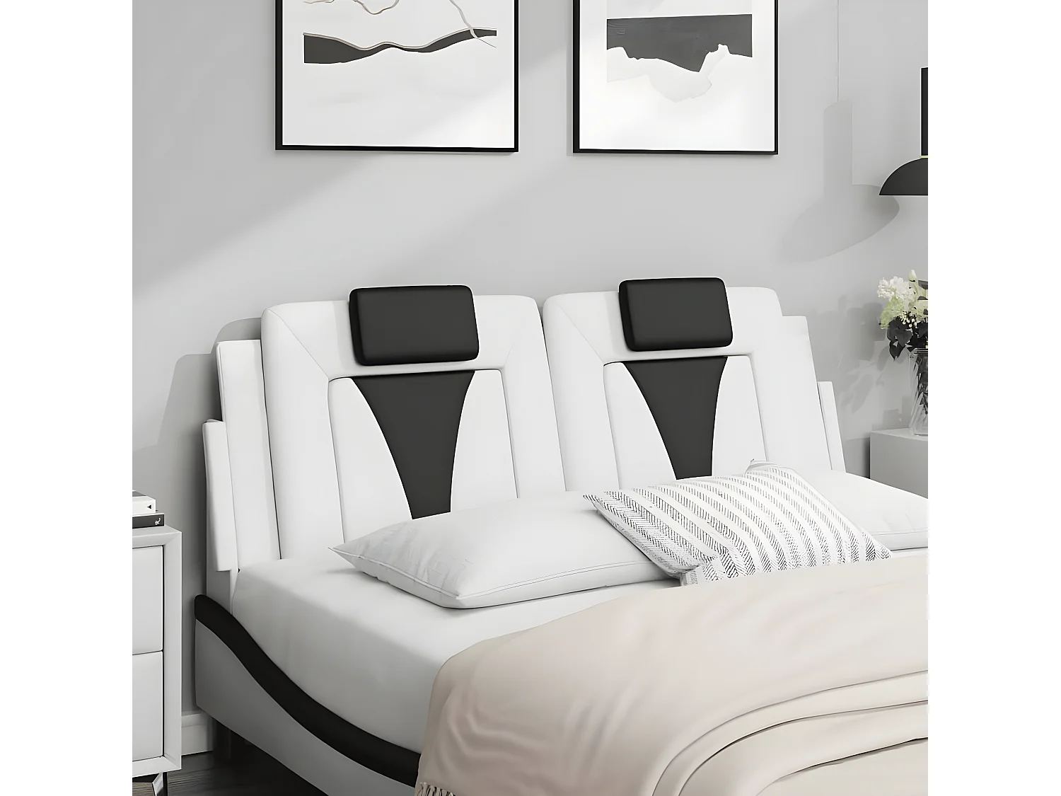 Coussin de tête de lit blanc et noir 140 cm similicuir