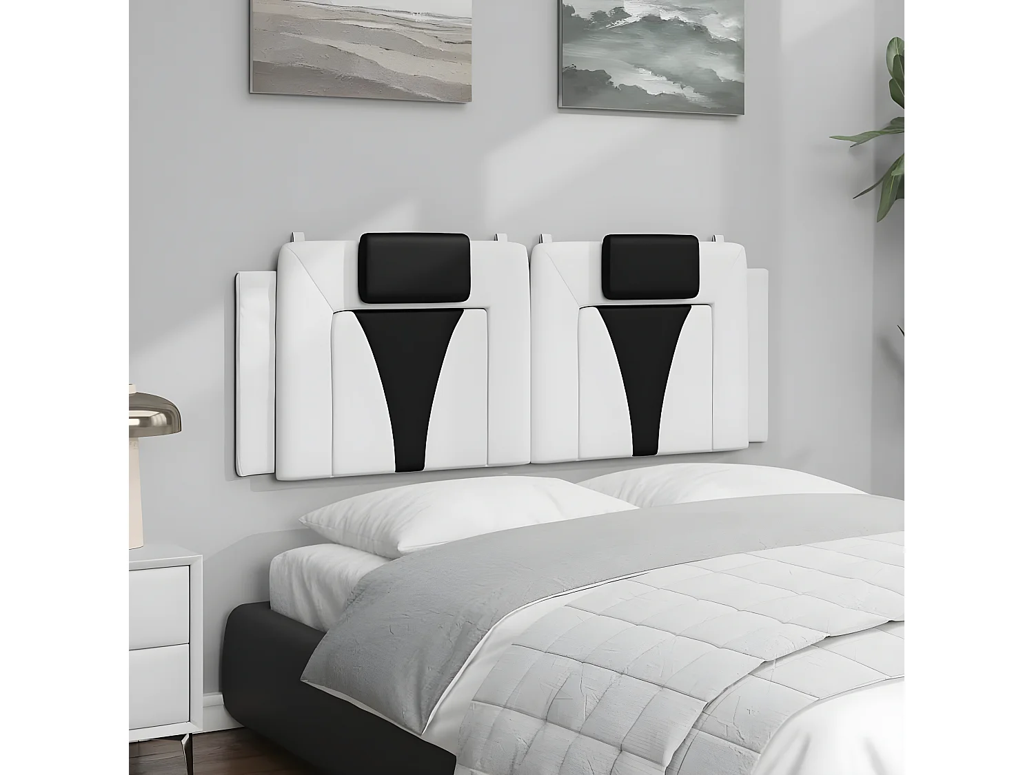 Coussin de tête de lit blanc et noir 140 cm similicuir