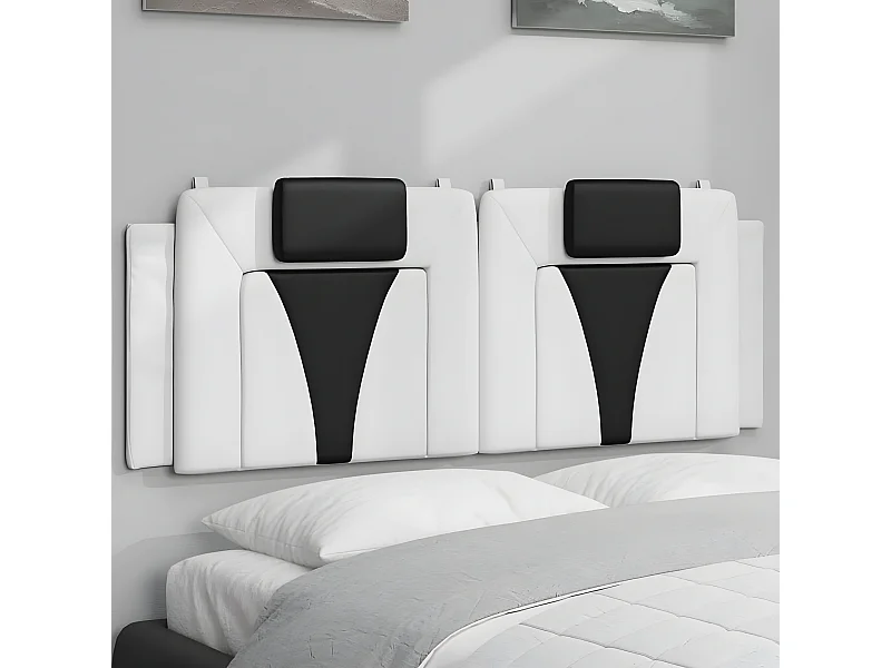 Coussin de tête de lit blanc et noir 140 cm similicuir