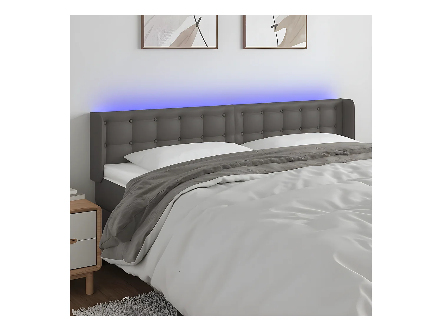 Hoofdbord LED 183x16x78/88 cm kunstleer grijs