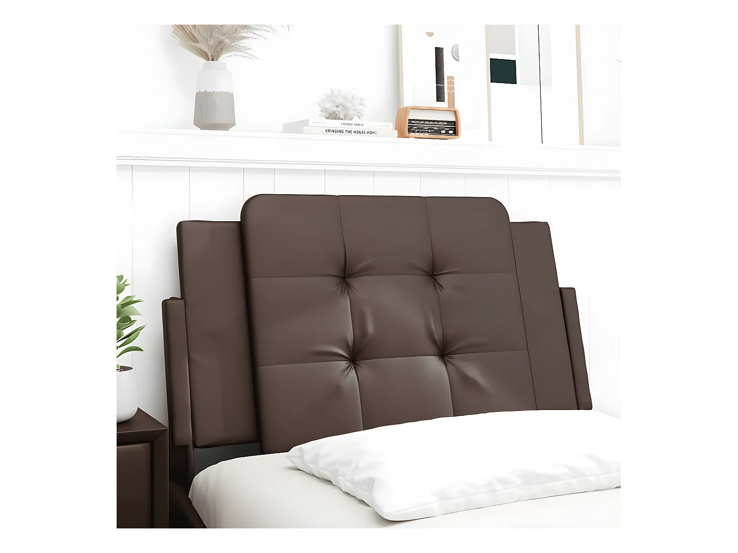 Coussin de tête de lit marron 90 cm similicuir