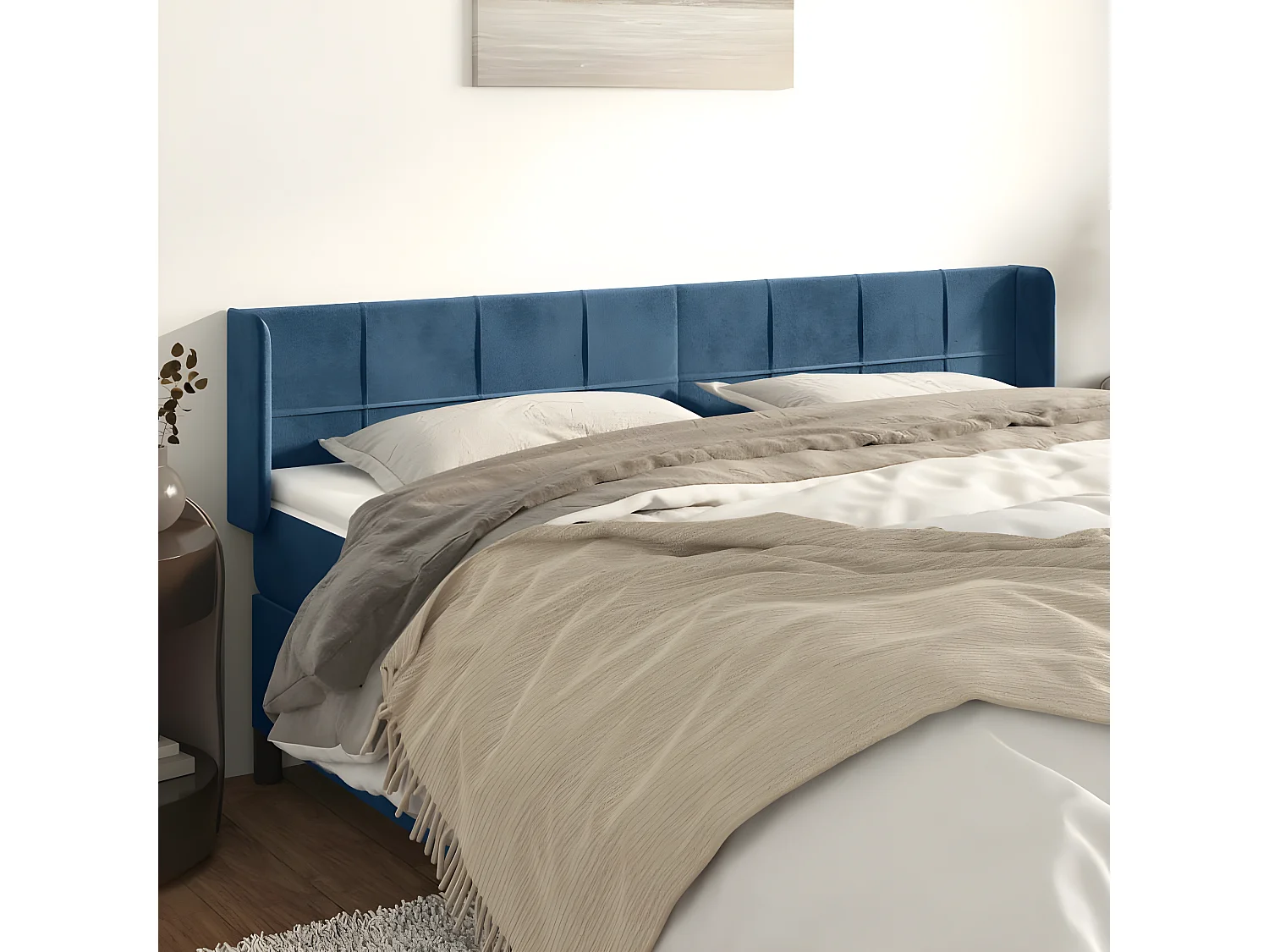 Tête de lit avec oreilles Bleu foncé 183x16x78/88 cm Velours