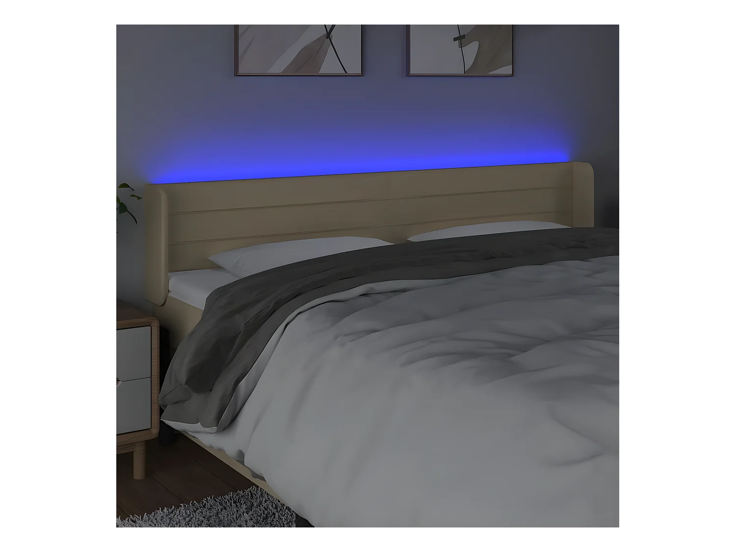 Hoofdbord LED 163x16x78/88 cm stof crèmekleurig