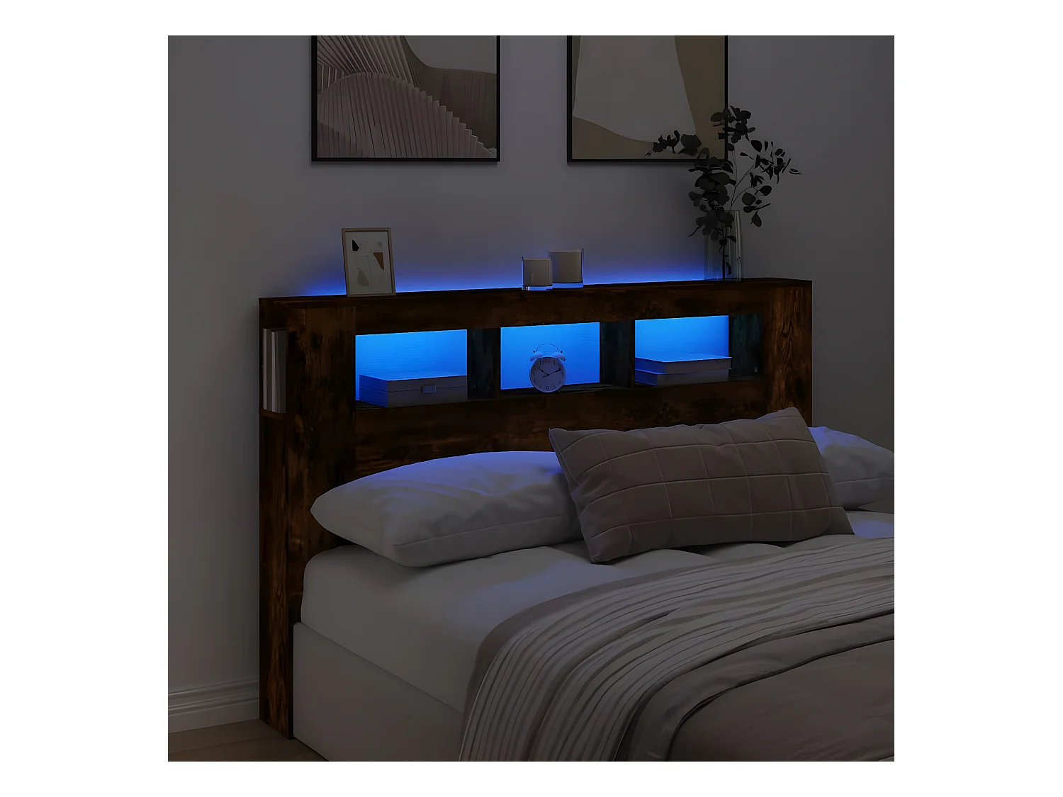 Tête de lit à LED chêne fumé 160x18,5x103,5cm bois d'ingénierie