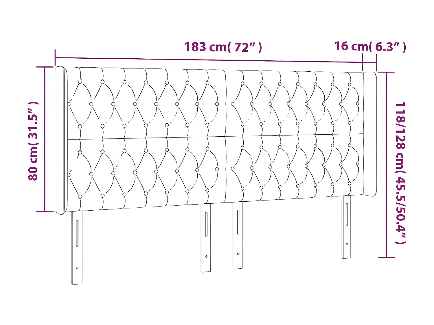 Hoofdbord met randen 183x16x118/128 cm stof donkerbruin