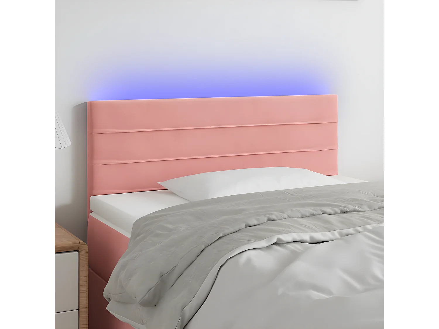 Cabeceira de cama c/ luzes LED veludo 100x5x78/88 cm rosa