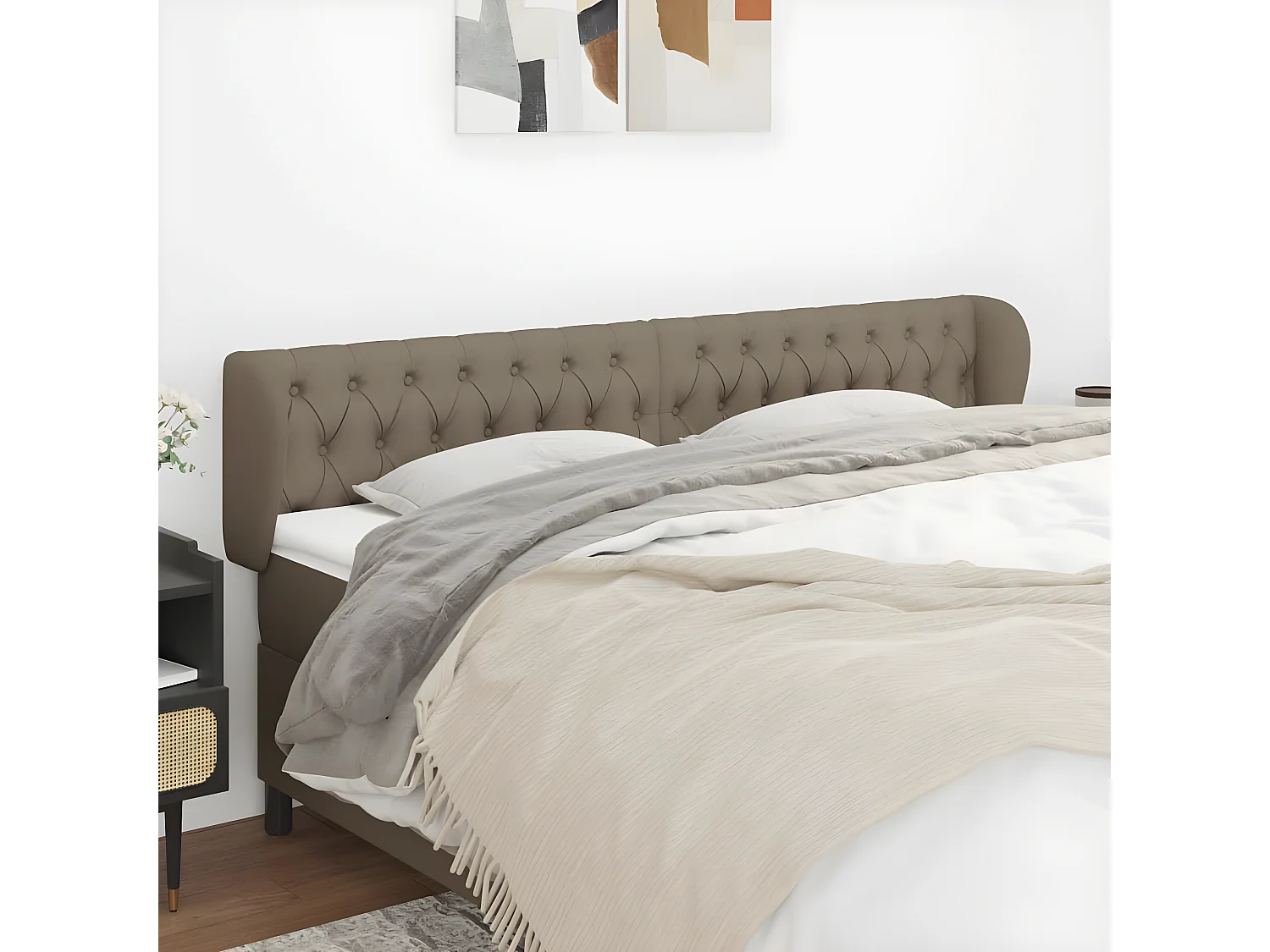 Tête de lit avec oreilles Taupe 183x23x78/88 cm Tissu