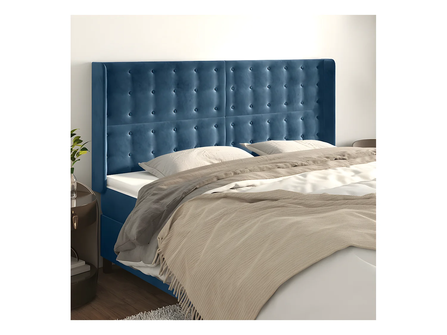 Cabecero con orejas de terciopelo azul oscuro 183x16x118/128 cm