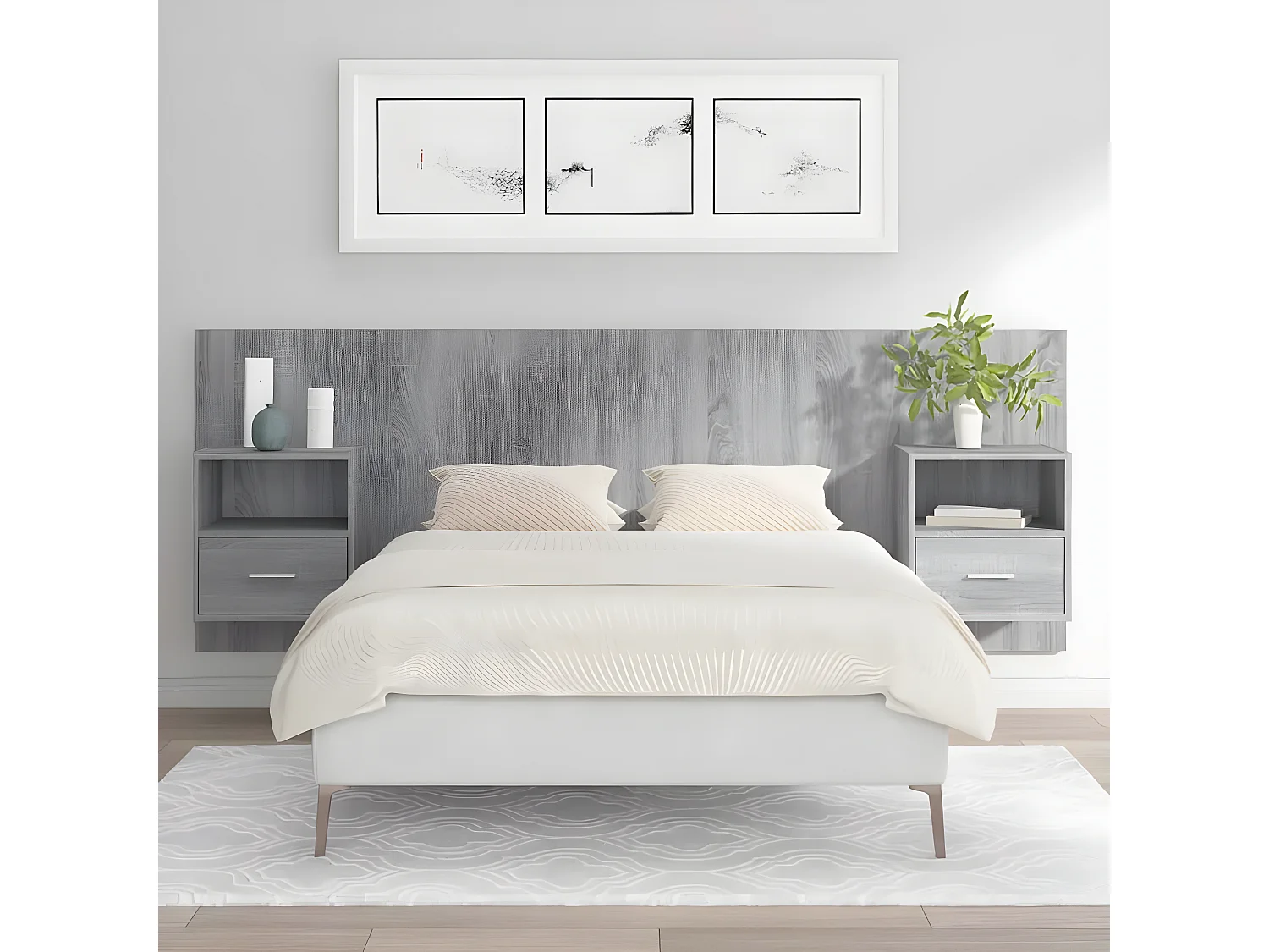 Tête de lit avec armoires Gris sonoma Bois d'ingénierie