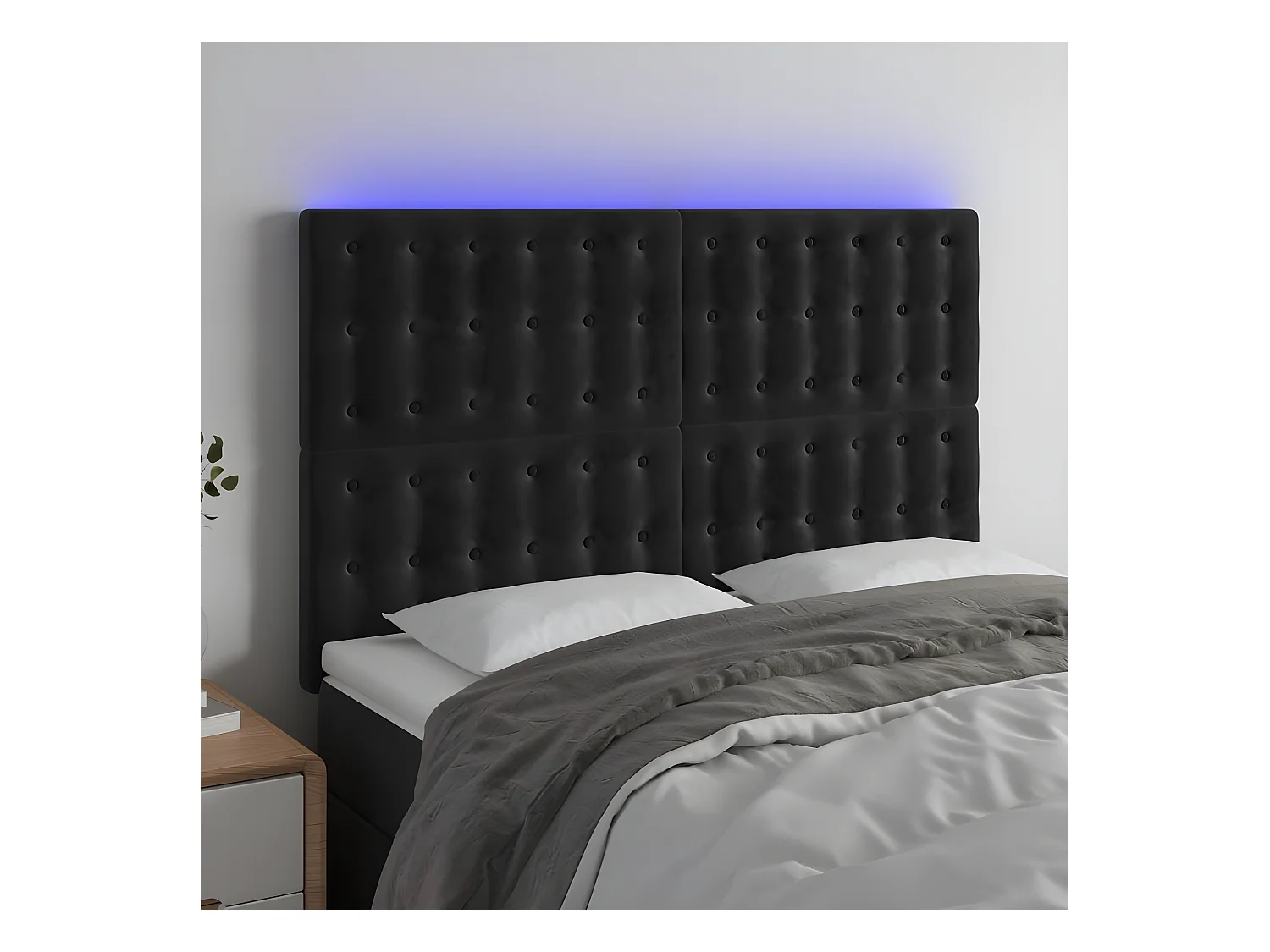 Tête de lit à LED Noir 144x5x118/128 cm Velours