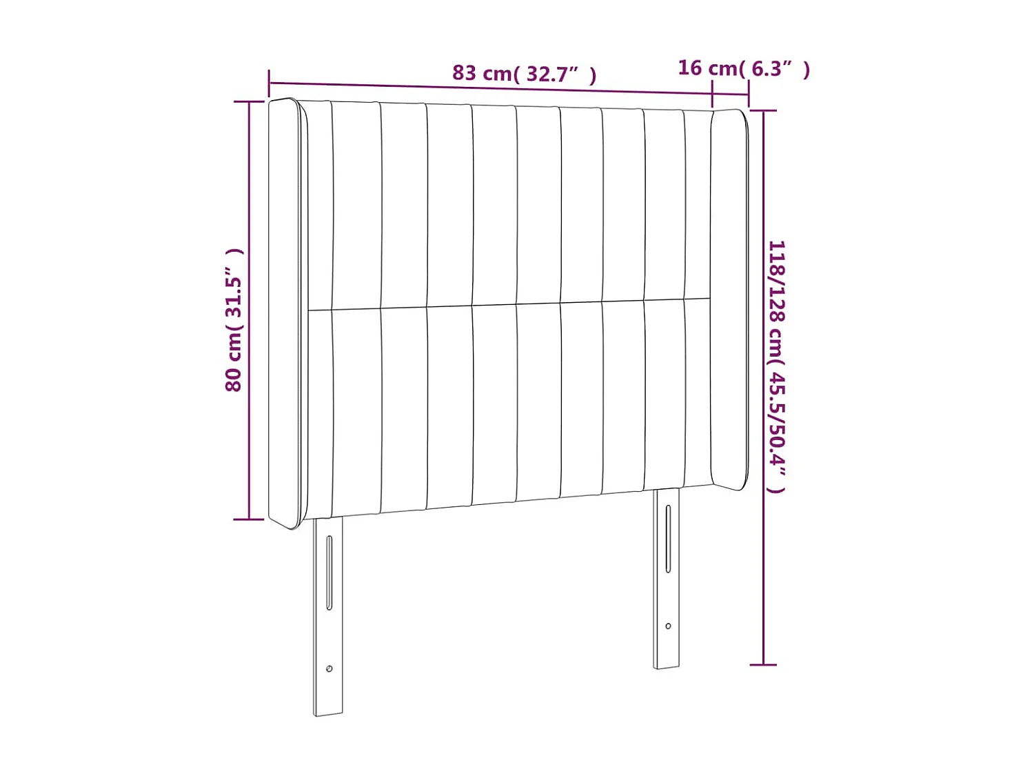 Cabeceira de cama c/ abas veludo 83x16x118/128 cm rosa