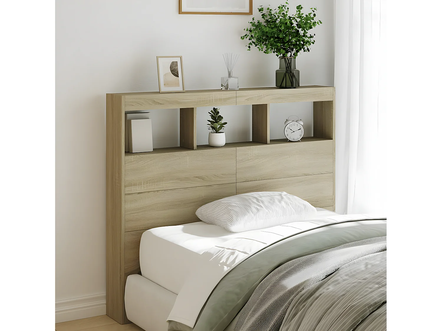 Armoire tête de lit avec LED chêne sonoma 120x17x102 cm