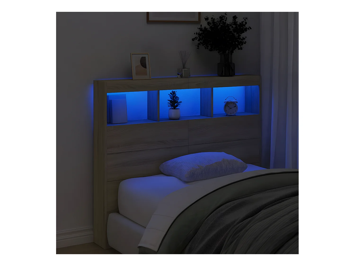 Armoire tête de lit avec LED chêne sonoma 120x17x102 cm