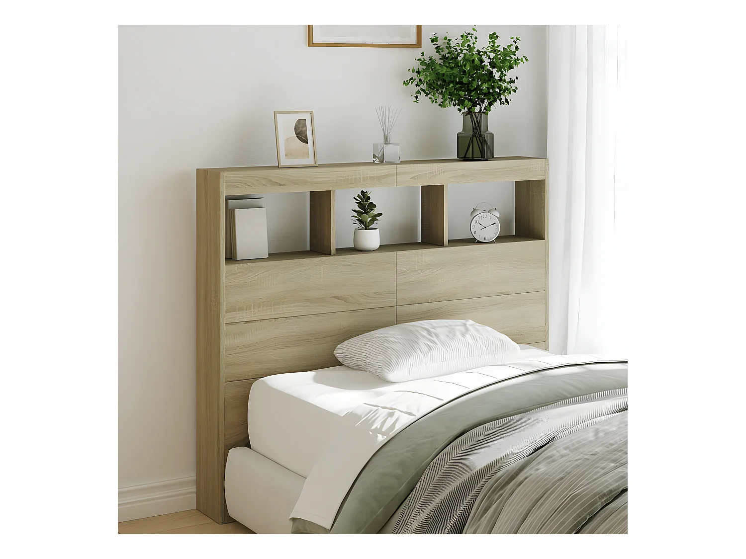 Armoire tête de lit avec LED chêne sonoma 120x17x102 cm