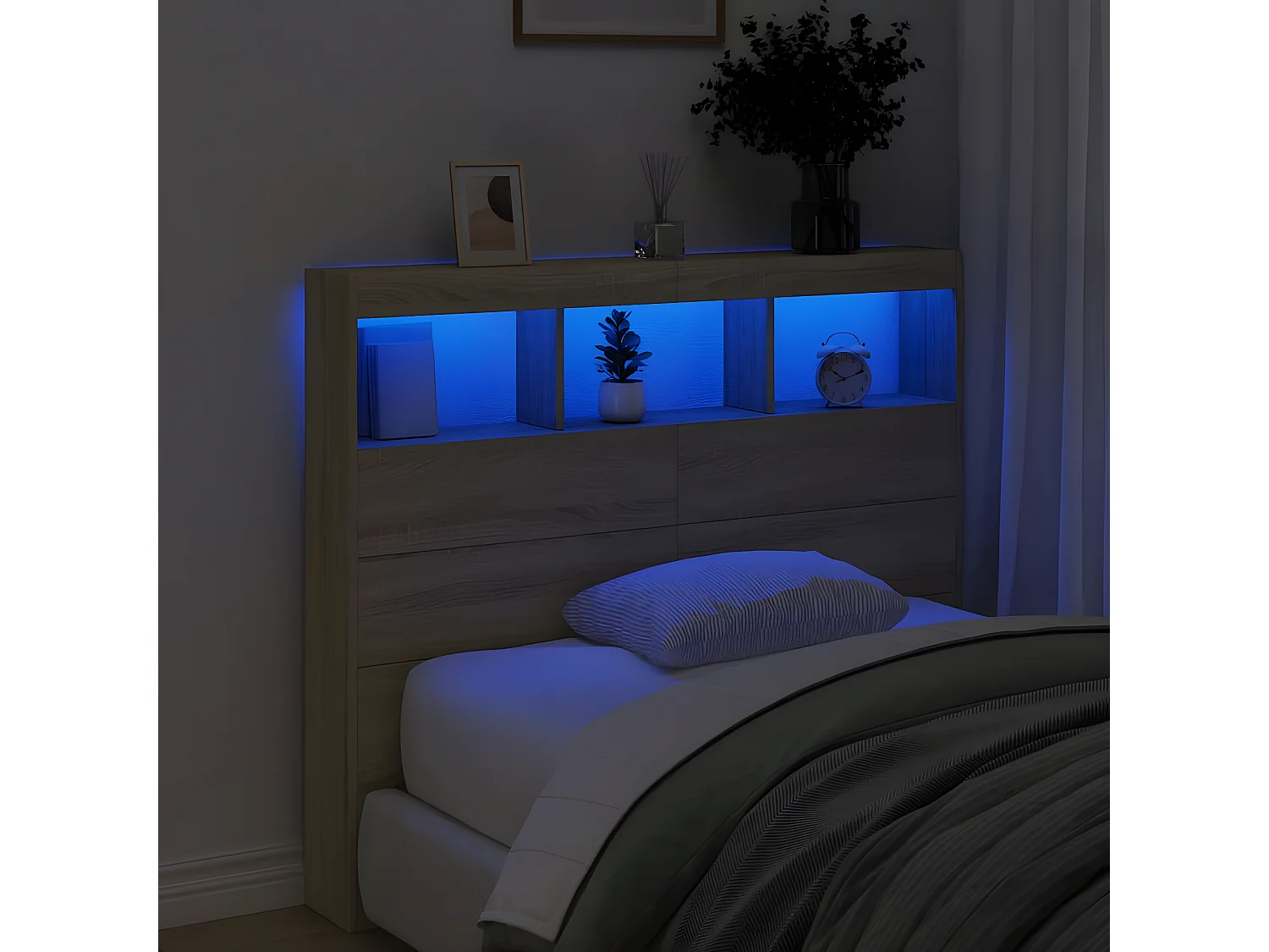 Armoire tête de lit avec LED chêne sonoma 120x17x102 cm