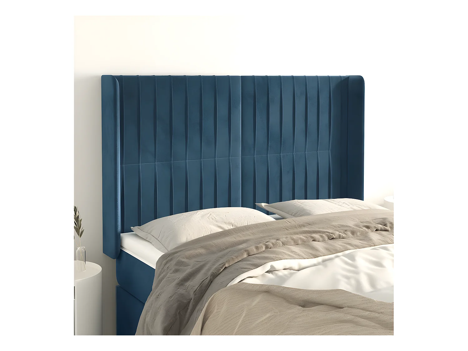 Tête de lit avec oreilles Bleu foncé 147x16x118/128 cm Velours