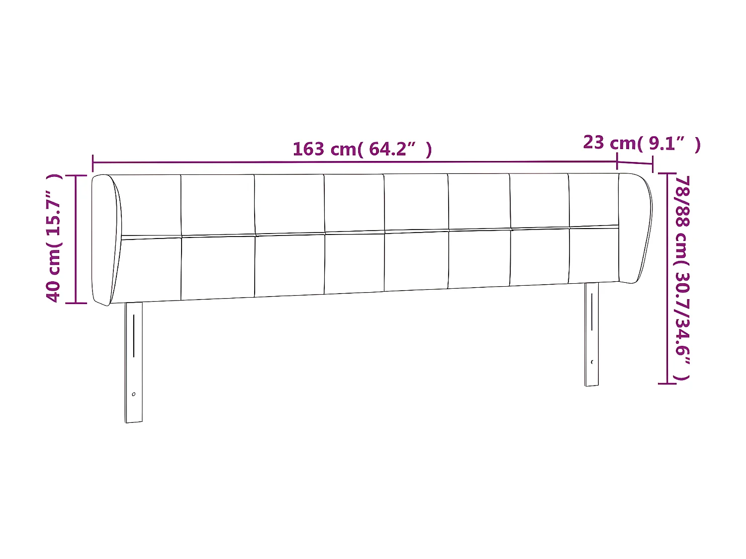 Hoofdbord met randen 163x23x78/88 cm fluweel donkerblauw