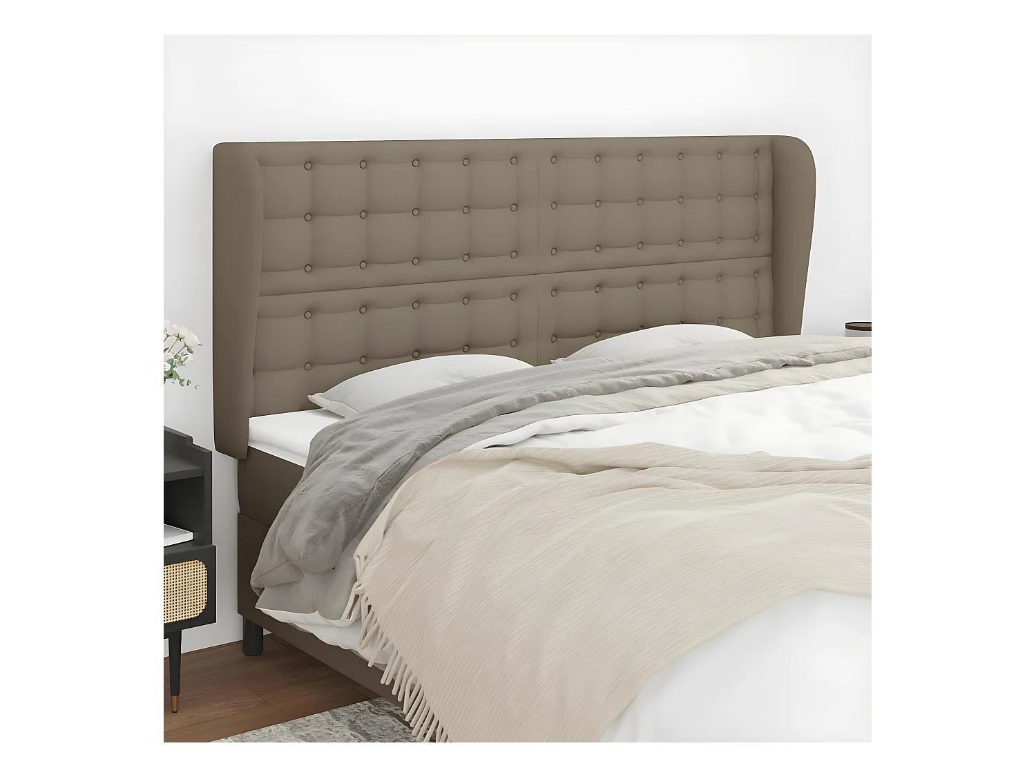 Cabeceira cama abas tecido 183x23x118/128 cm cinza-acastanhado