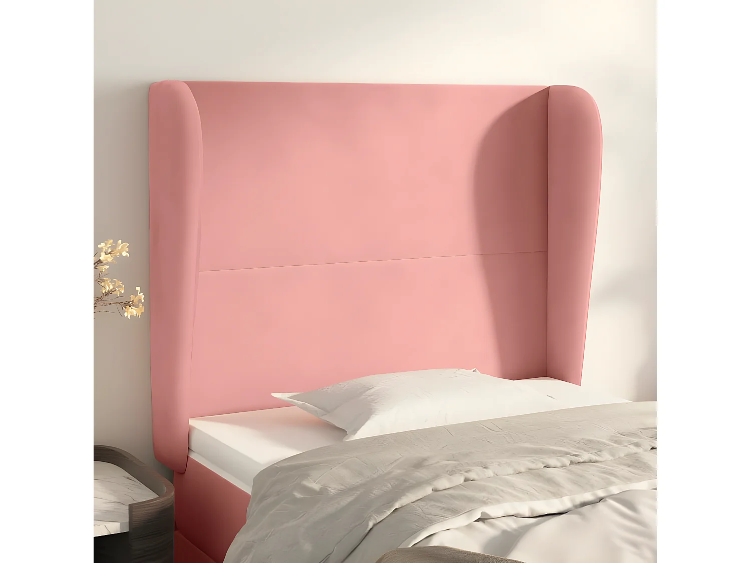 Cabecero con orejas de terciopelo rosa 93x23x118/128 cm