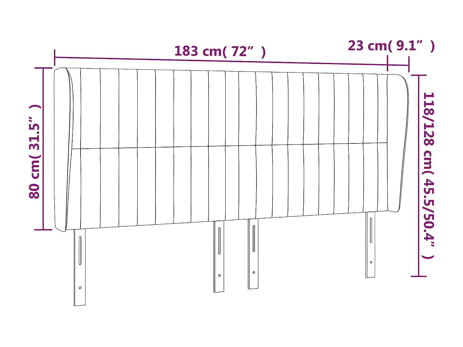 Tête de lit avec oreilles Vert foncé 183x23x118/128 cm Velours