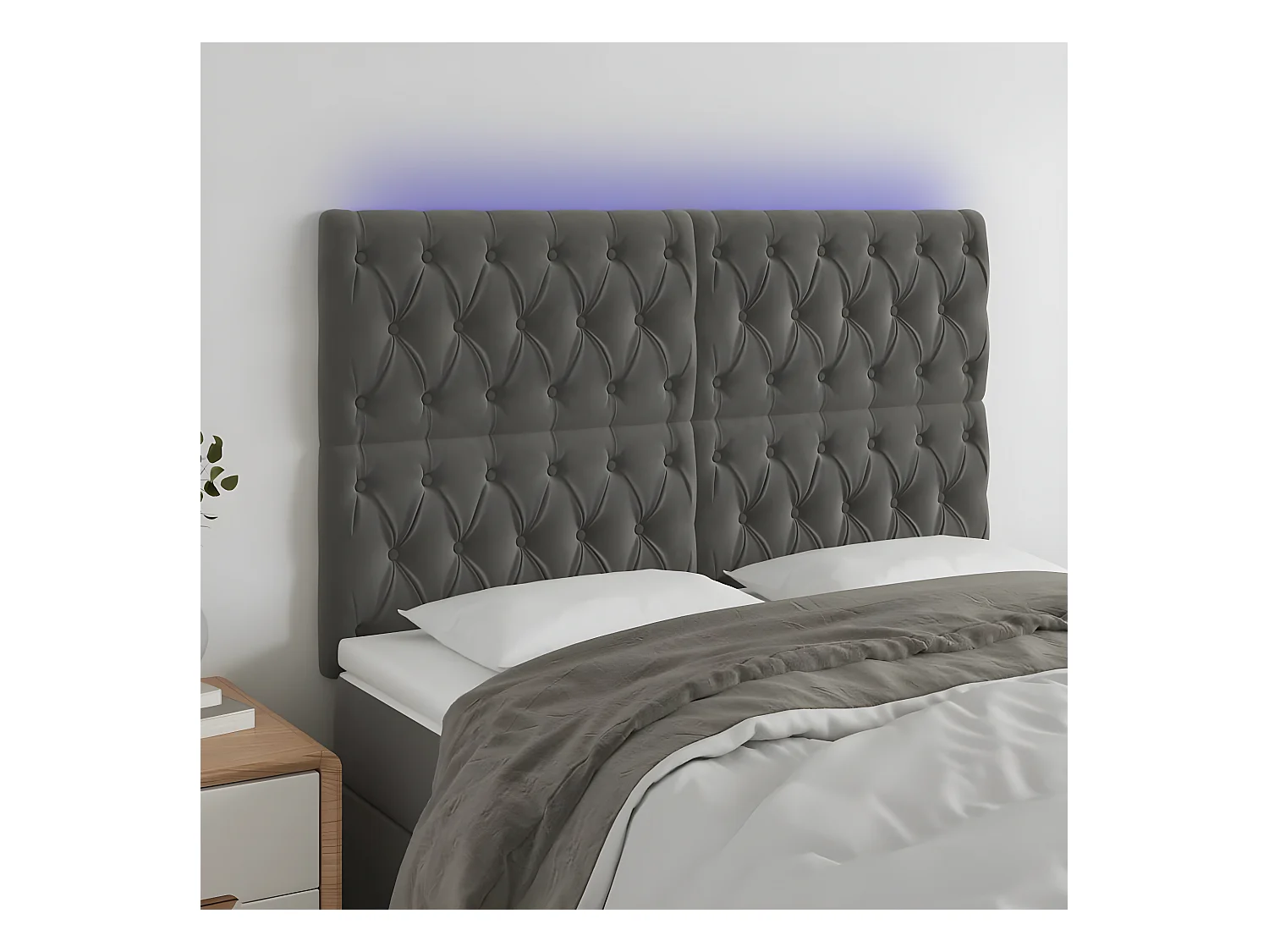 Tête de lit à LED Gris foncé 144x7x118/128 cm Velours