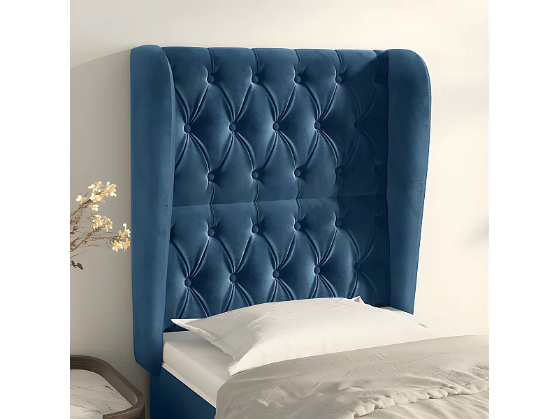 Cabecero con orejas de terciopelo azul oscuro 83x23x118/128 cm