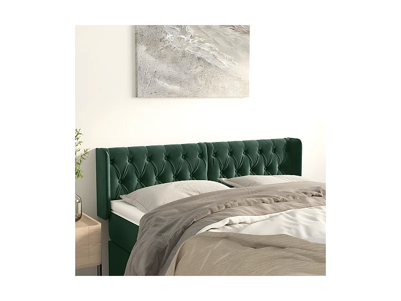 Cabeceira de cama c/ abas veludo 163x16x78/88cm verde-escuro