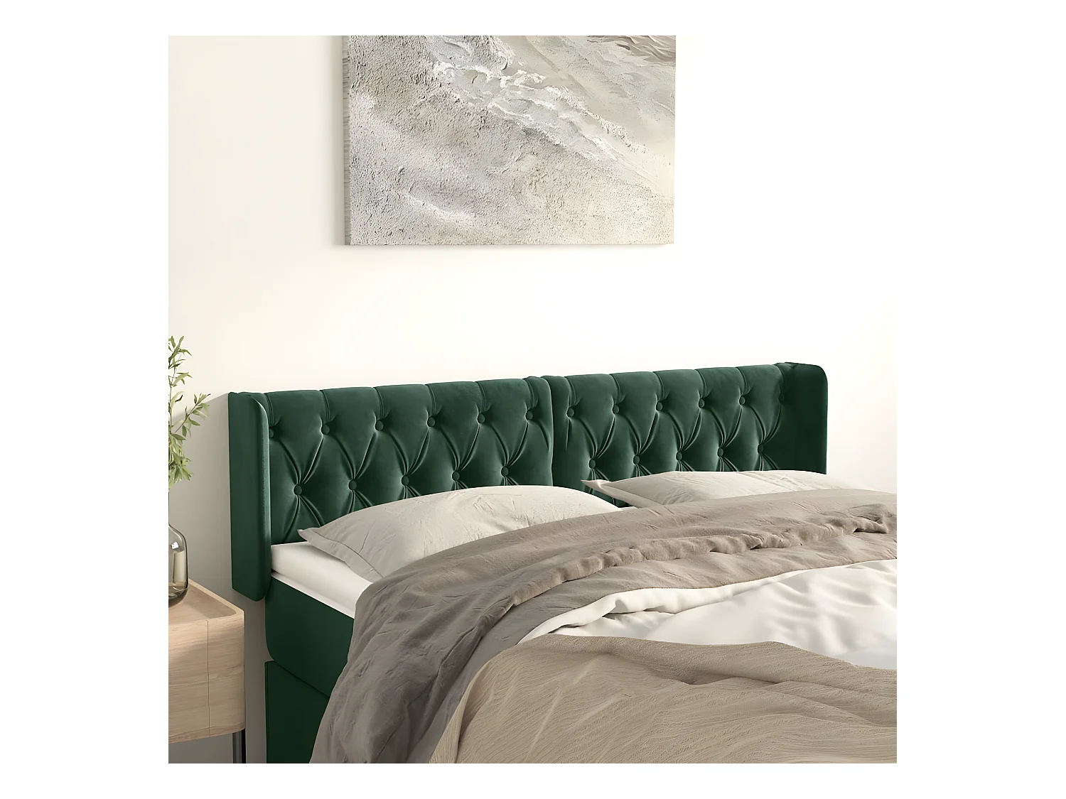 Tête de lit avec oreilles Vert foncé 163x16x78/88 cm Velours