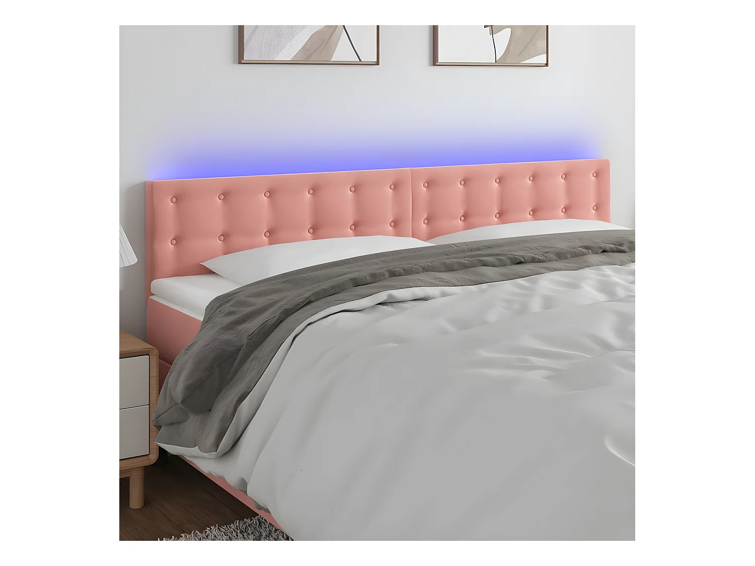 Cabecero con LED de terciopelo rosa 180x5x78/88 cm