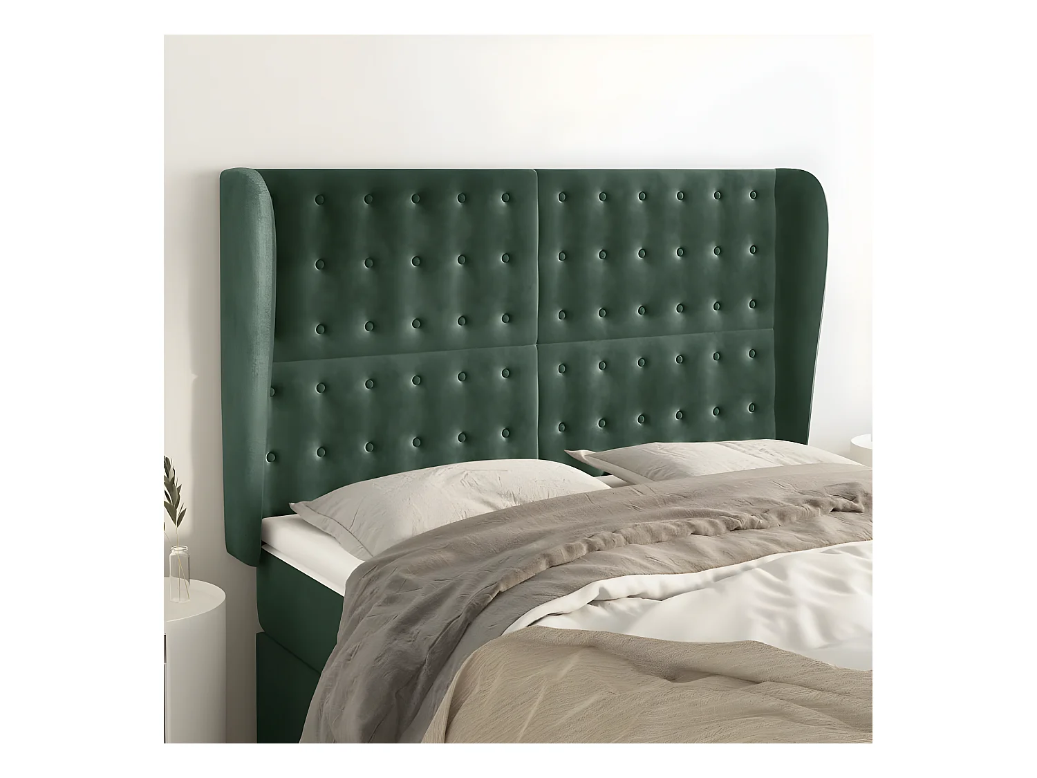 Tête de lit avec oreilles Vert foncé 147x23x118/128 cm Velours