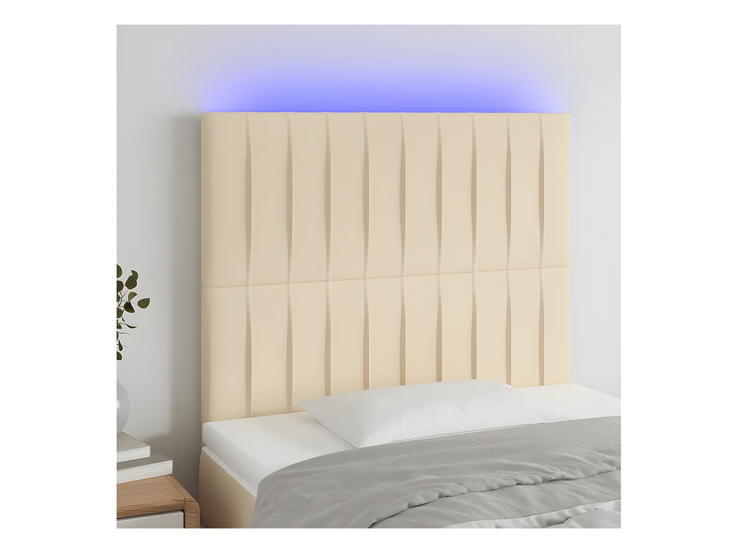 Cabeceira cama c/ LED tecido 100x5x118/128 cm crème